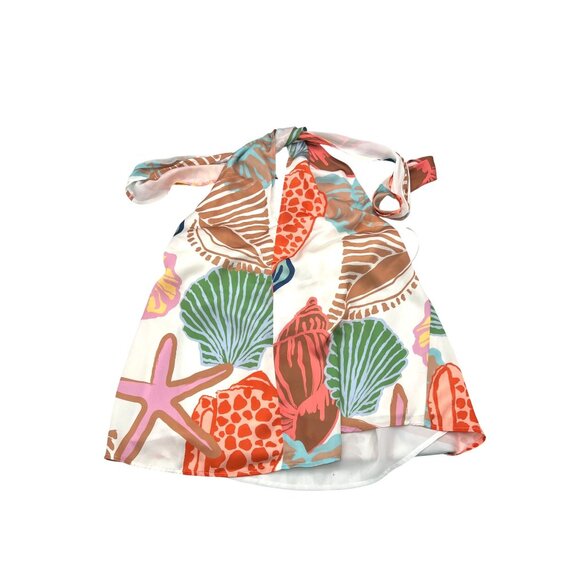 Crosby By Mollie Burch Multicolor Satin Halter Blouse Sea-Inspired Print sz Med - Picture 2 of 8